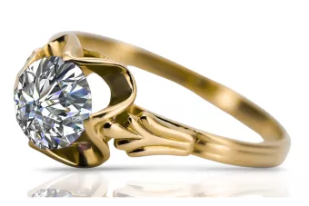 14k żółte złoto Cyrkonia Pierścionek Klasyczny Vintage vrc023y